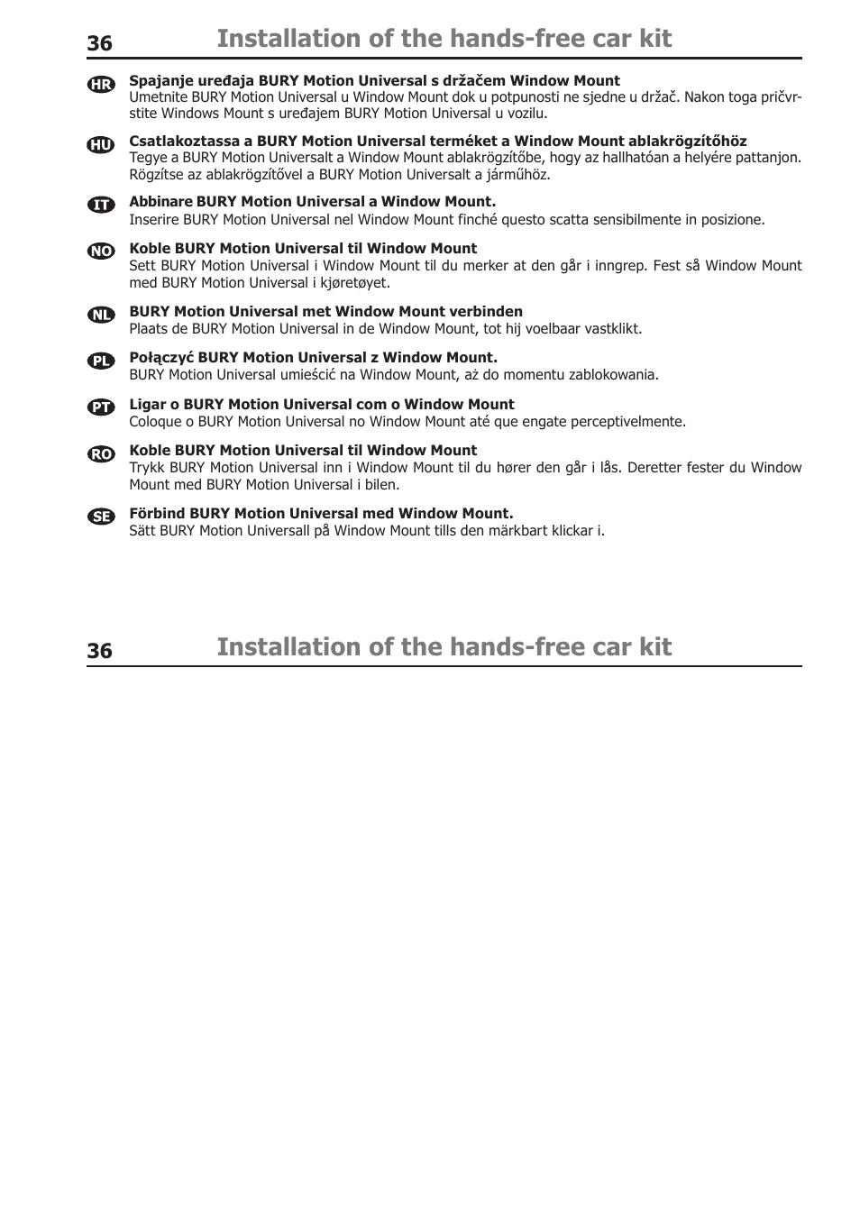 Installation of the hands-free car kit | BURY Motion Universal User Manual | Page 36 / 63