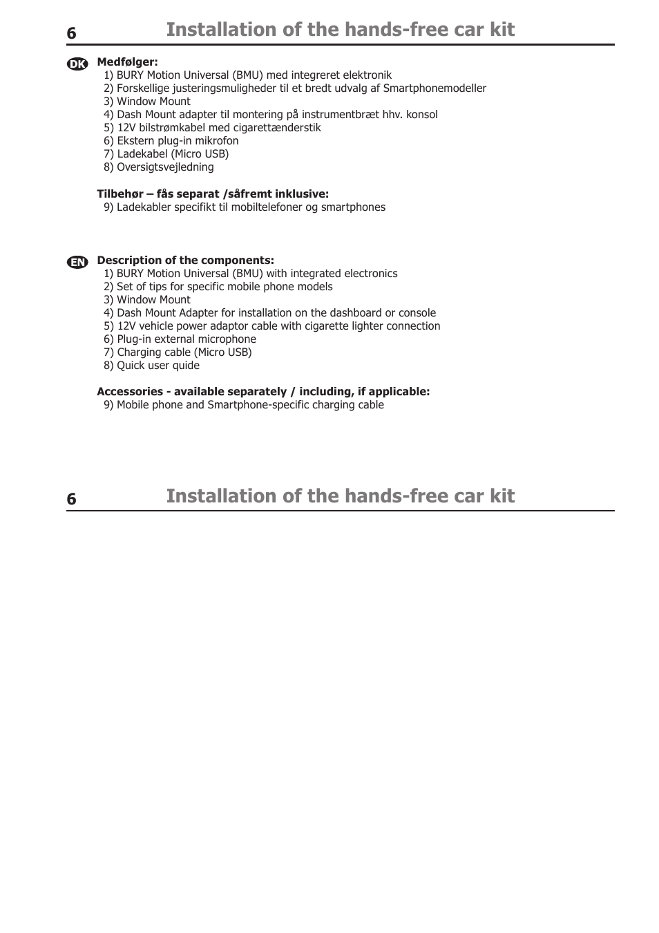 Installation of the hands-free car kit | BURY Motion Universal User Manual | Page 6 / 63
