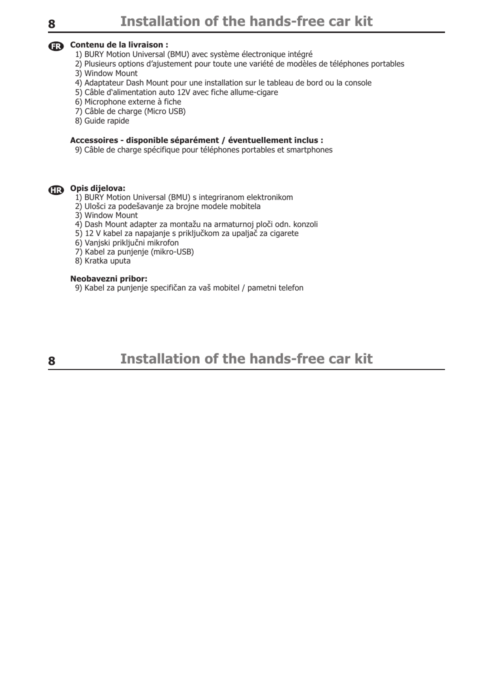 Installation of the hands-free car kit | BURY Motion Universal User Manual | Page 8 / 63