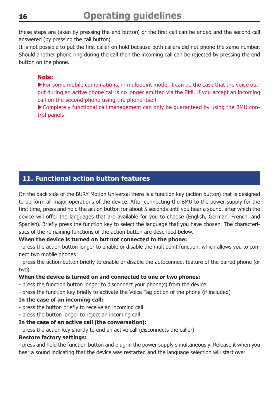 Operating guidelines | BURY Motion Universal User Manual | Page 16 / 19