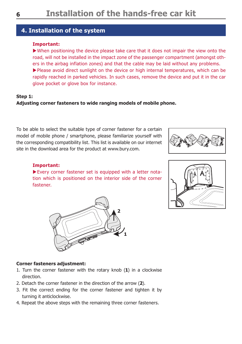 Installation of the hands-free car kit | BURY Motion Universal User Manual | Page 6 / 19
