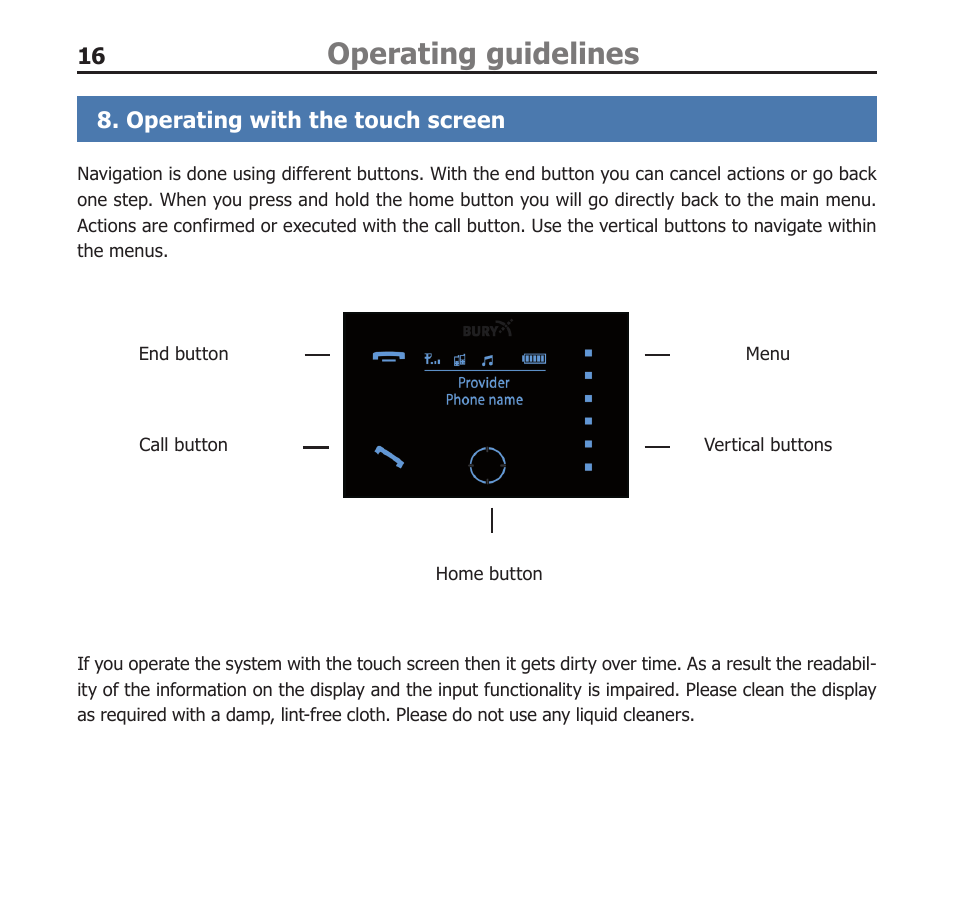 Operating guidelines | BURY EasyTouch Pro User Manual | Page 16 / 35