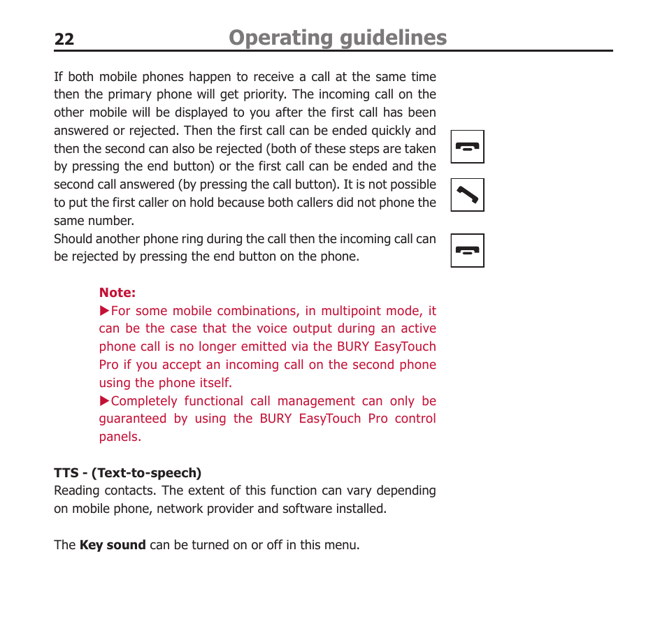 Operating guidelines | BURY EasyTouch Pro User Manual | Page 22 / 35