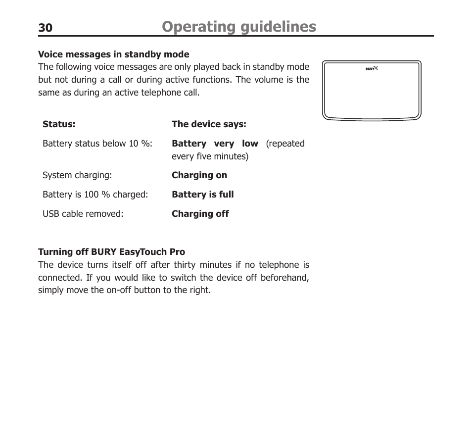 Operating guidelines | BURY EasyTouch Pro User Manual | Page 30 / 35