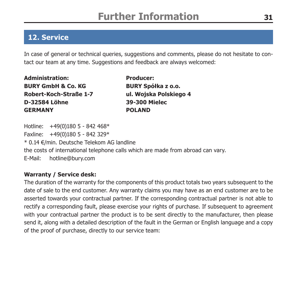 Further information | BURY EasyTouch Pro User Manual | Page 31 / 35