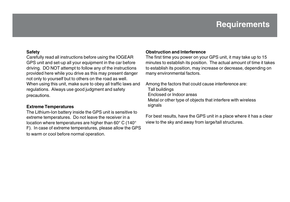 Requirements | IOGear GBGPS201 User Manual | Page 9 / 21