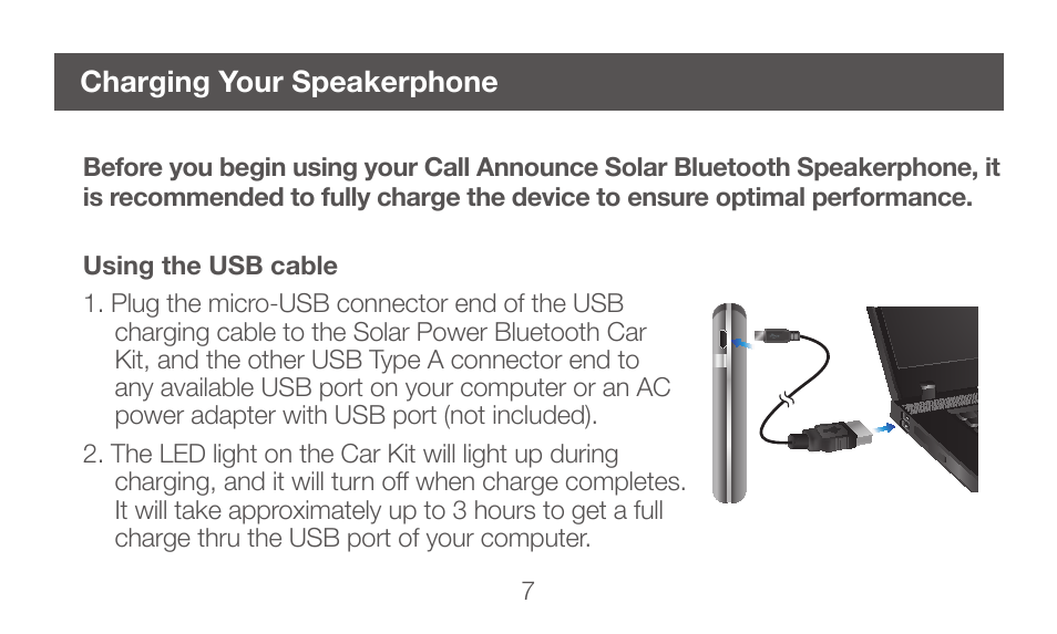 Charging your speakerphone | IOGear GBHFK331 User Manual | Page 7 / 36
