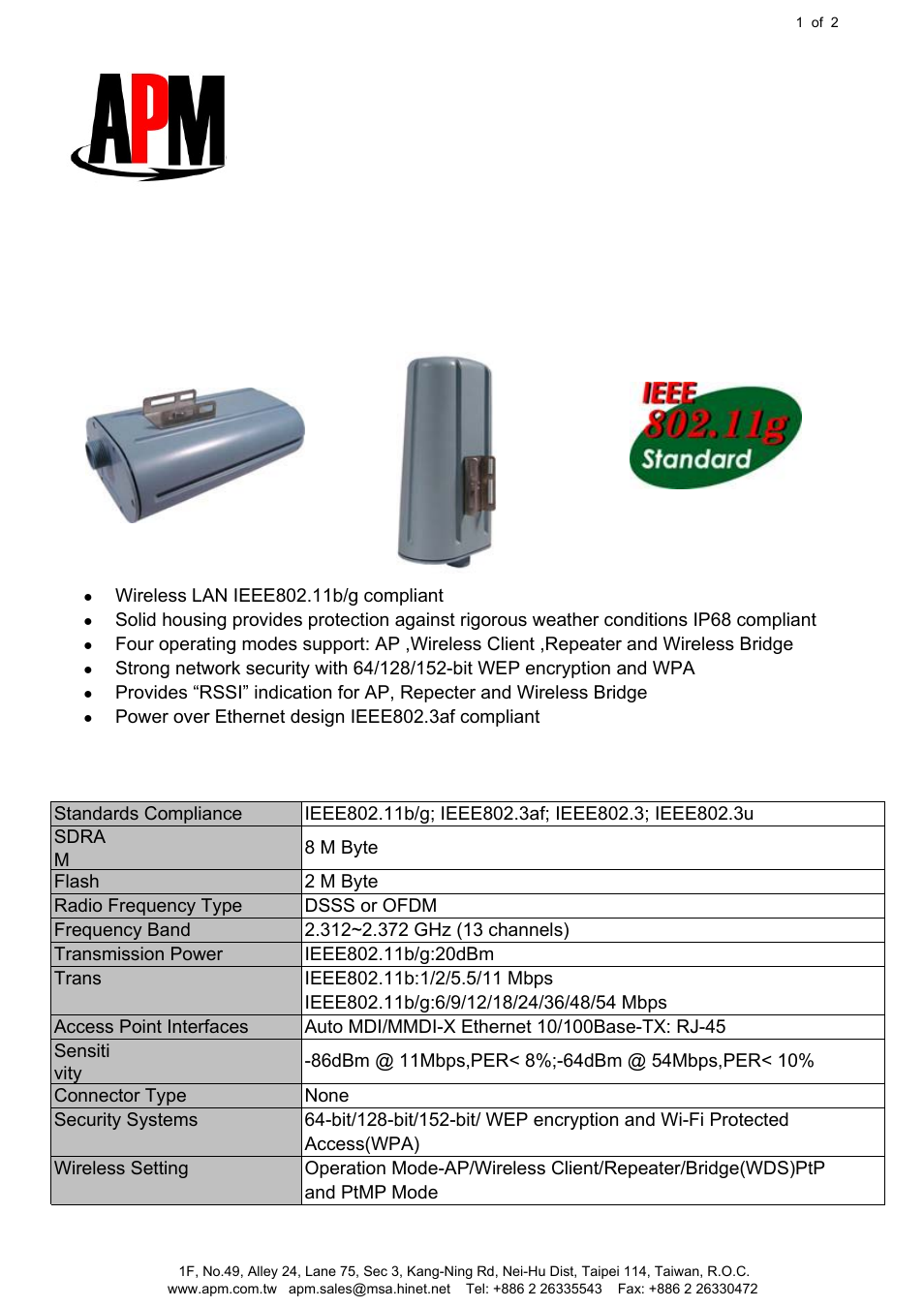 APM APM-24005g3 User Manual | 2 pages