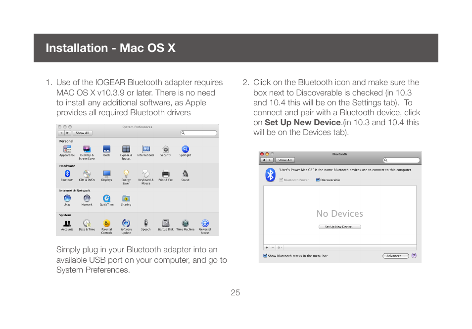 Installation - mac os x | IOGear GBU421WM User Manual | Page 25 / 74