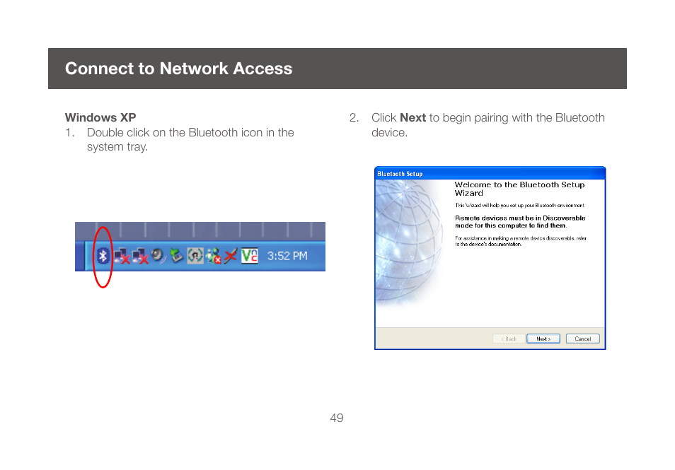 Connect to network access, Windows xp | IOGear GBU521W6 Manual User Manual | Page 49 / 68