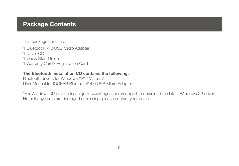 Package contents | IOGear GBU521W6 Manual User Manual | Page 5 / 68