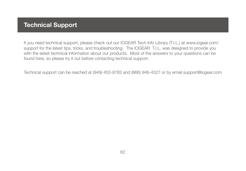 Technical support | IOGear GBU521W6 Manual User Manual | Page 62 / 68