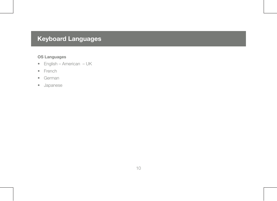 Keyboard languages | IOGear GCE250 User Manual | Page 10 / 44