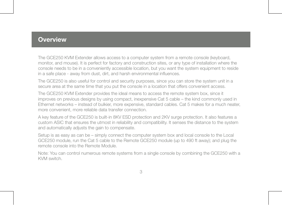 Overview | IOGear GCE250 User Manual | Page 3 / 44