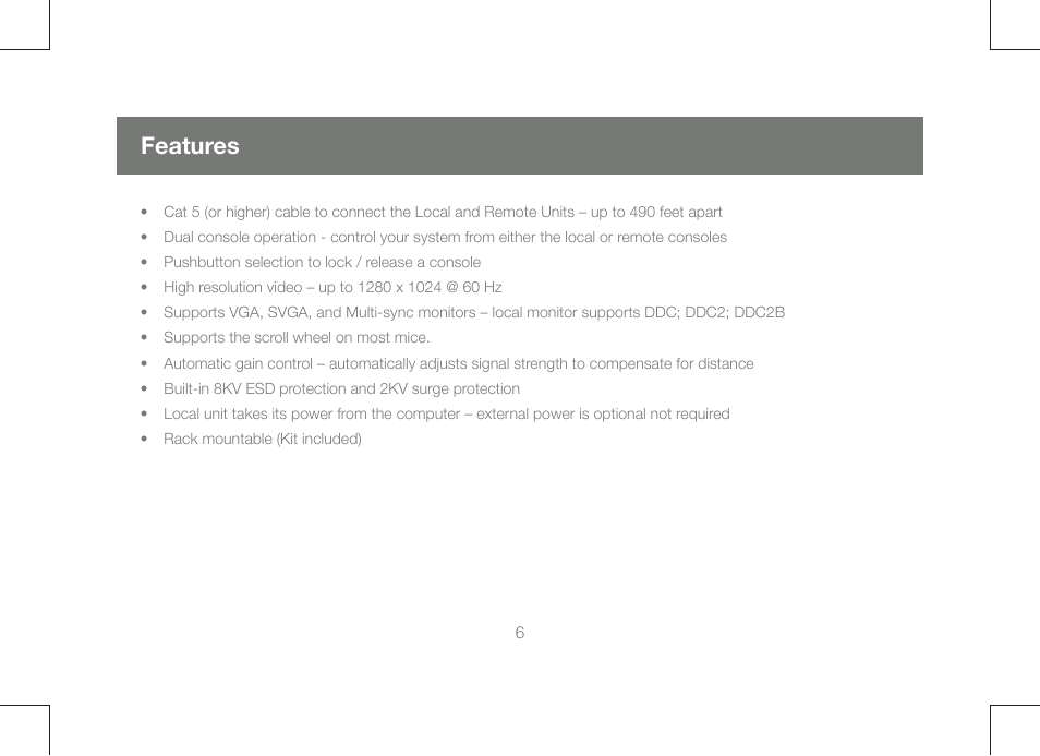 Features | IOGear GCE250 User Manual | Page 6 / 44
