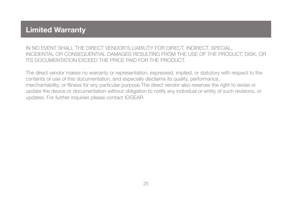 Limited warranty | IOGear GCE500U User Manual | Page 25 / 28