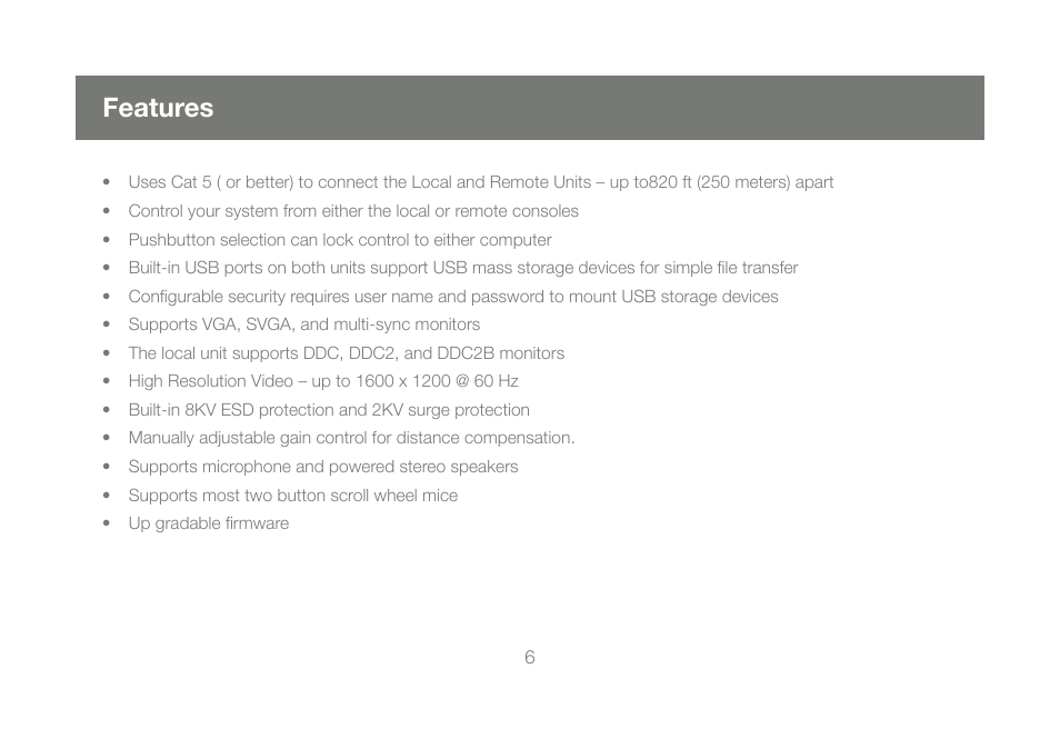 Features | IOGear GCE800W6 User Manual | Page 6 / 66