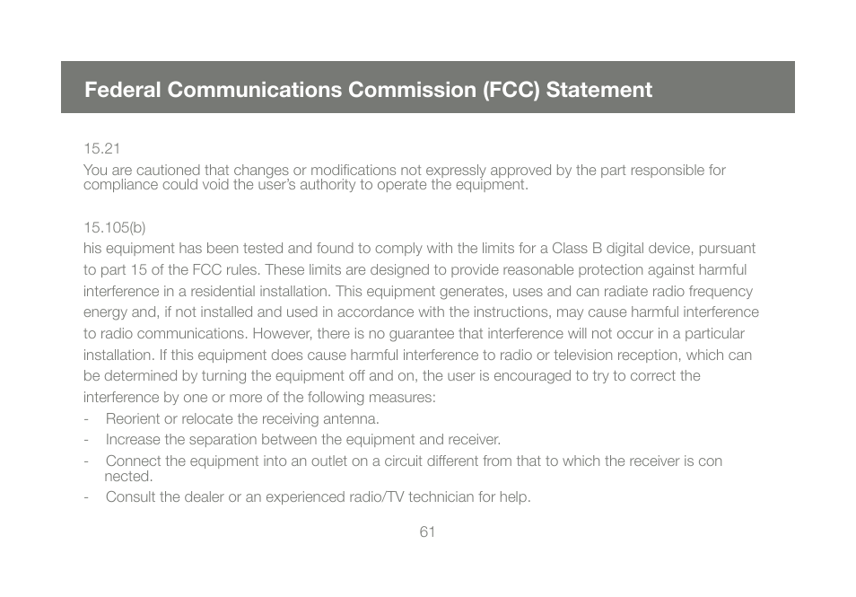 Federal communications commission (fcc) statement | IOGear GCE800W6 User Manual | Page 61 / 66