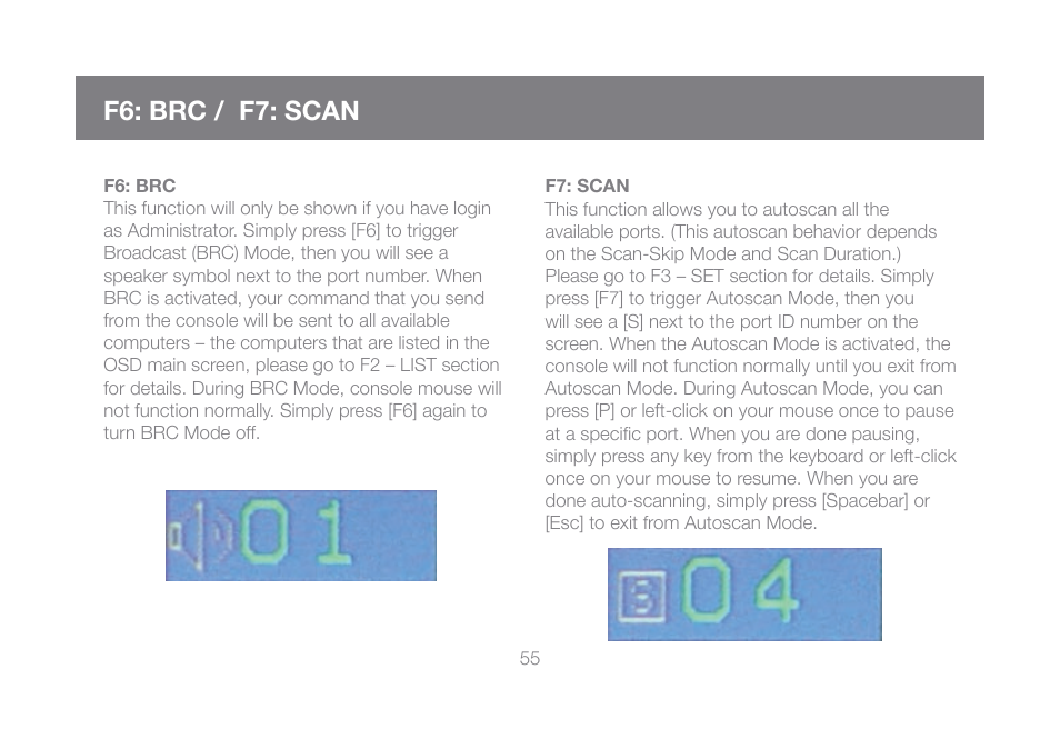 F6: brc / f7: scan | IOGear GCL1816KITU User Manual | Page 55 / 80