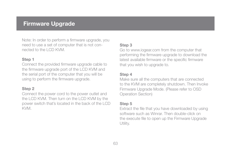 Firmware upgrade | IOGear GCL1816KITU User Manual | Page 63 / 80