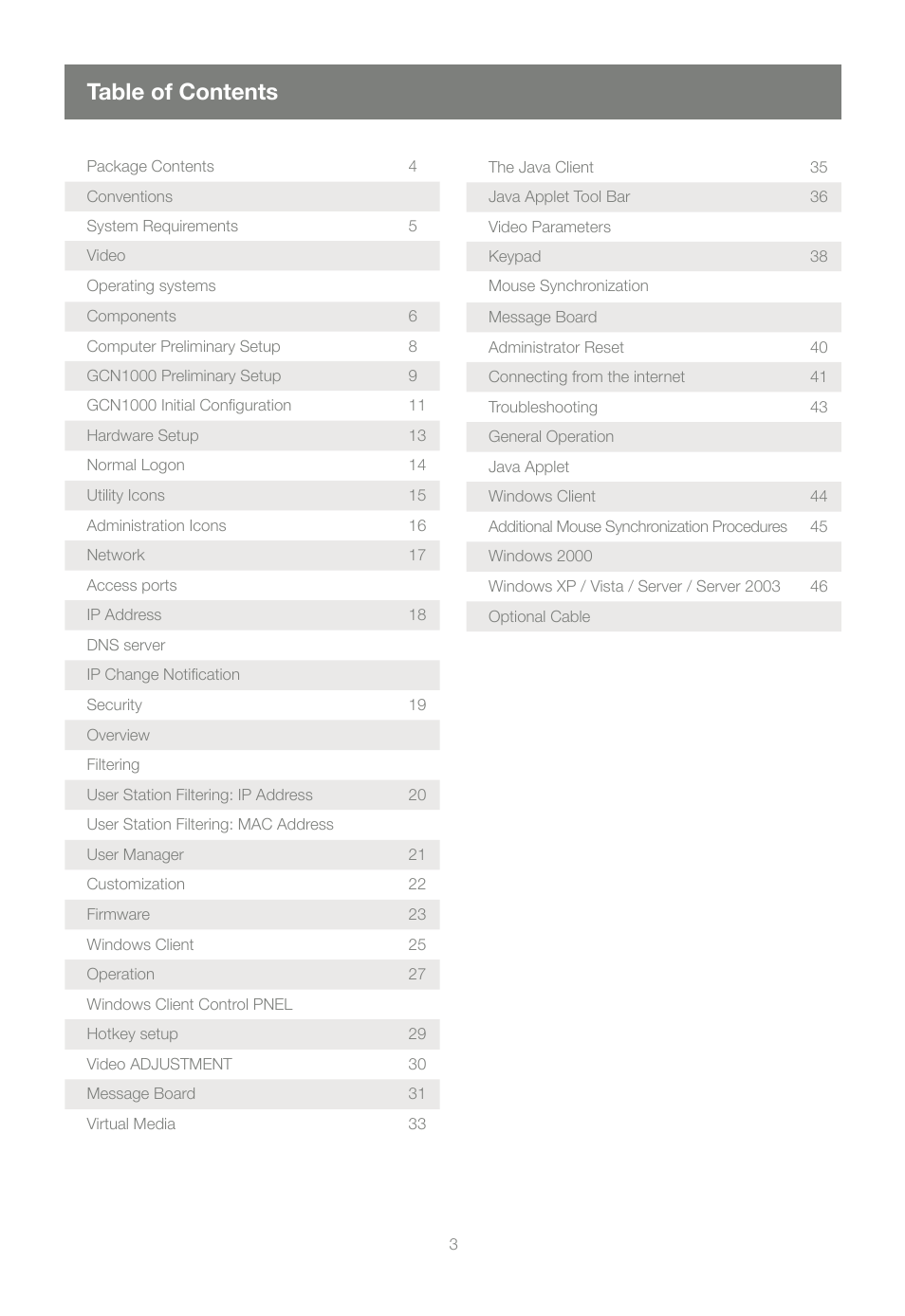IOGear GCN1000 User Manual | Page 3 / 48