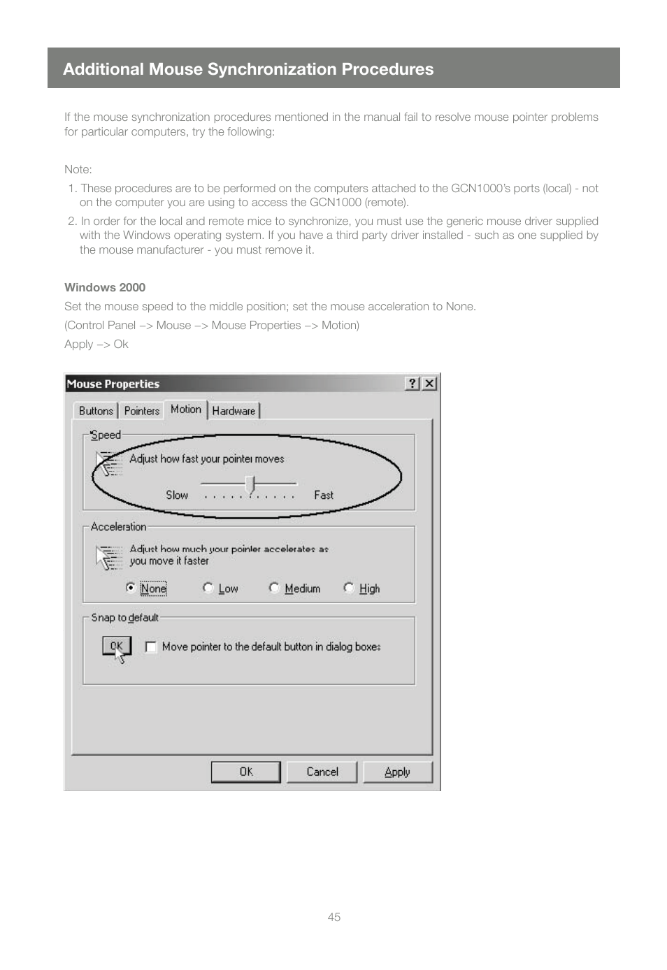 Additional mouse synchronization procedures | IOGear GCN1000 User Manual | Page 45 / 48