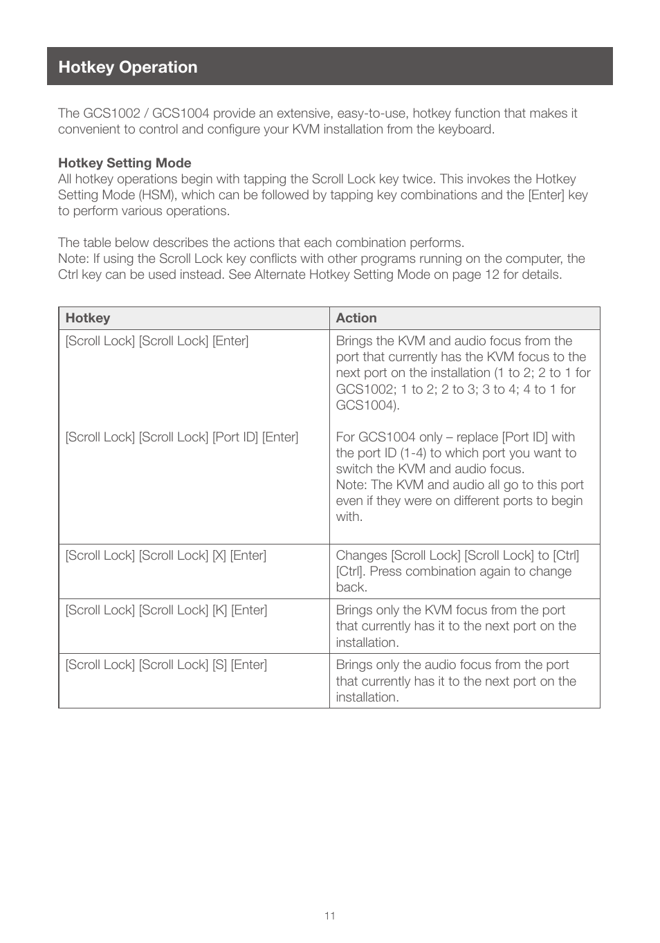 Hotkey operation | IOGear GCS1004 User Manual | Page 11 / 24