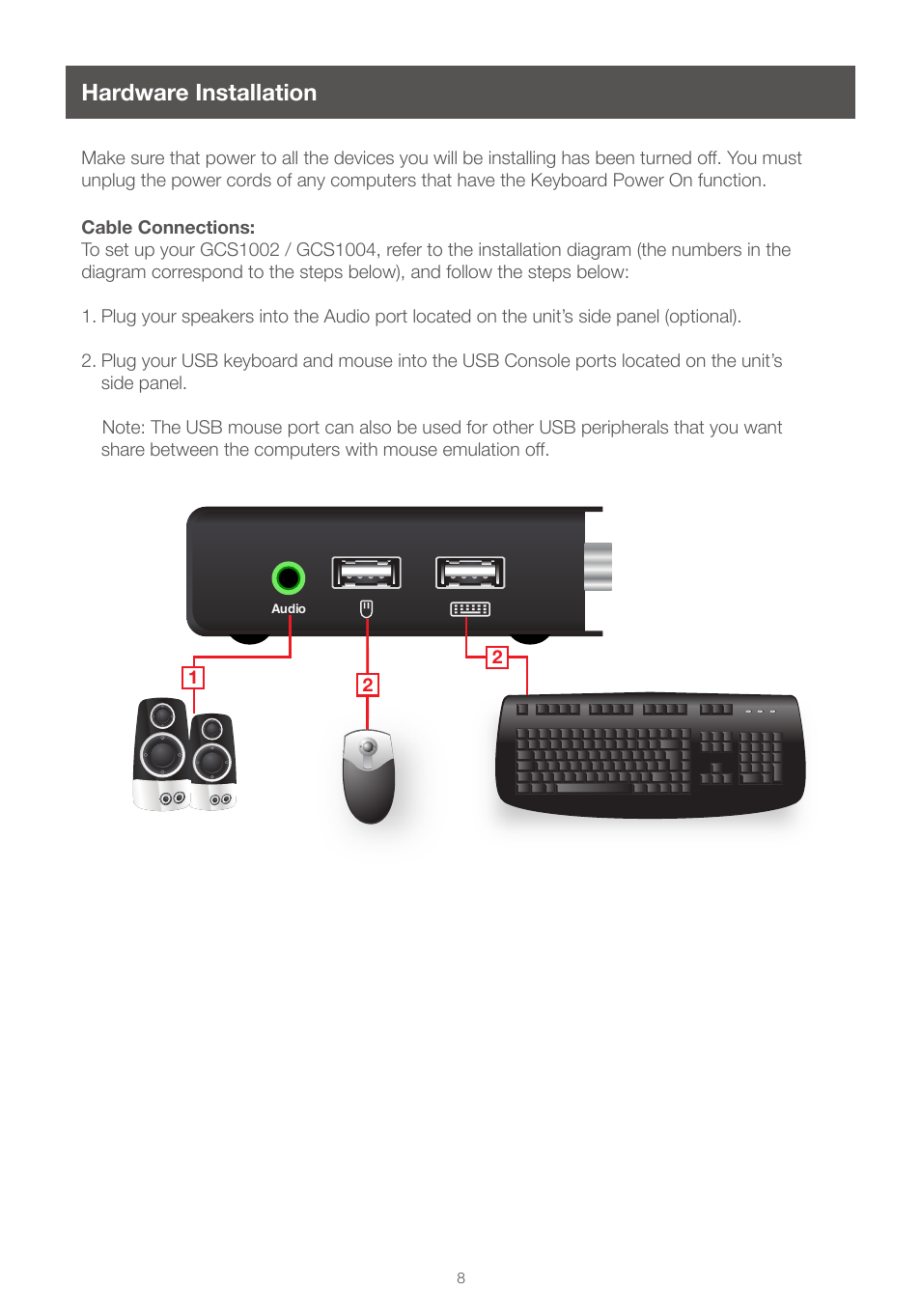Hardware installation | IOGear GCS1004 User Manual | Page 8 / 24