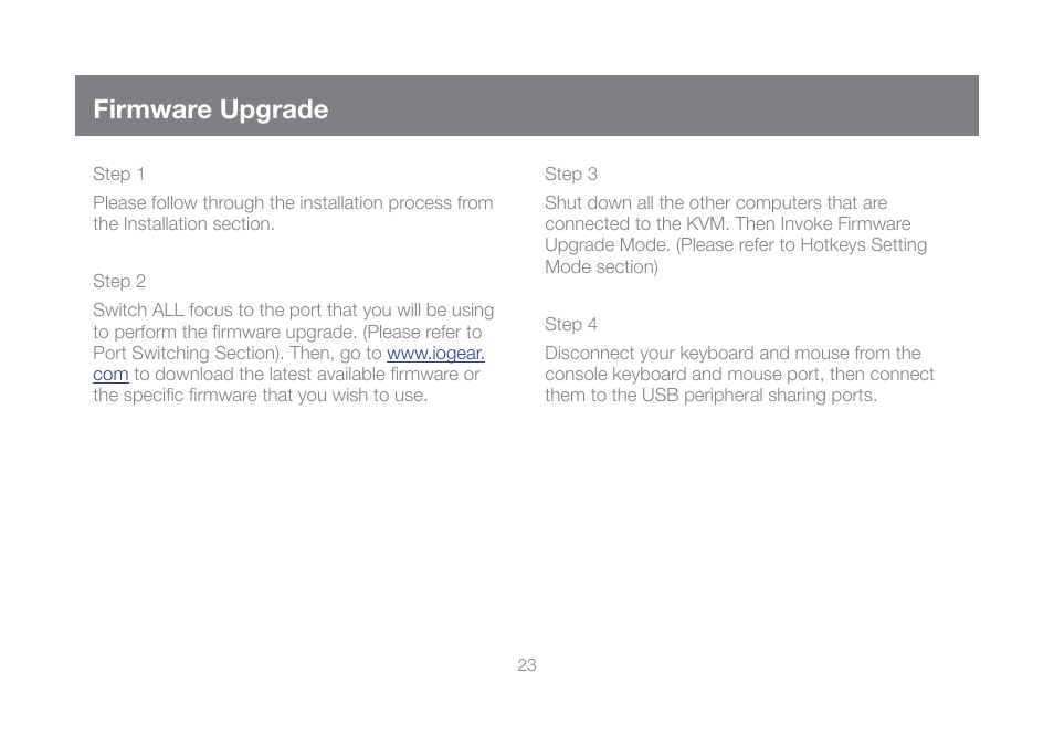 Firmware upgrade | IOGear GCS1104-KM1 Manual User Manual | Page 23 / 38