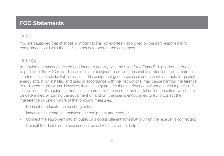 Fcc statements | IOGear GCS1104-KM1 Manual User Manual | Page 31 / 38