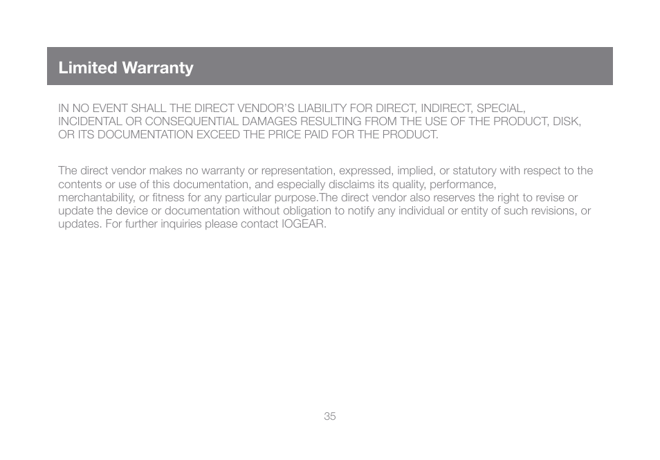 Limited warranty | IOGear GCS1104-KM1 Manual User Manual | Page 35 / 38