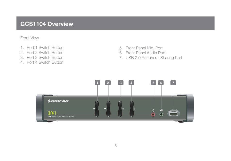 Gcs1104 overview | IOGear GCS1104-KM1 Manual User Manual | Page 8 / 38