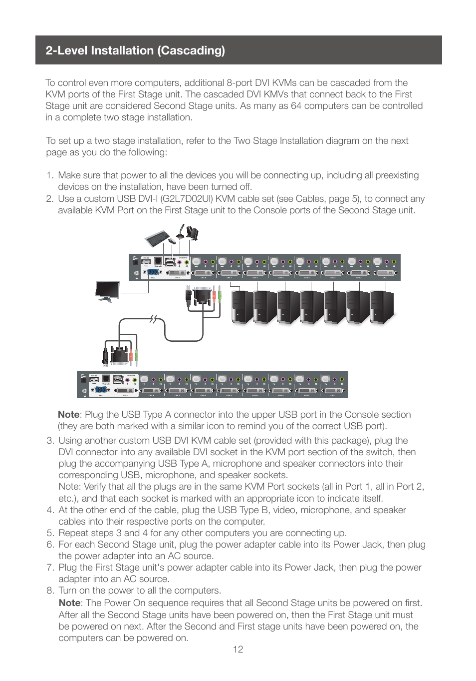 Level installation (cascading) | IOGear GCS1208 User Manual | Page 12 / 48