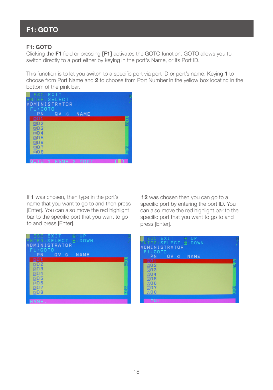 F1: goto | IOGear GCS1208 User Manual | Page 18 / 48