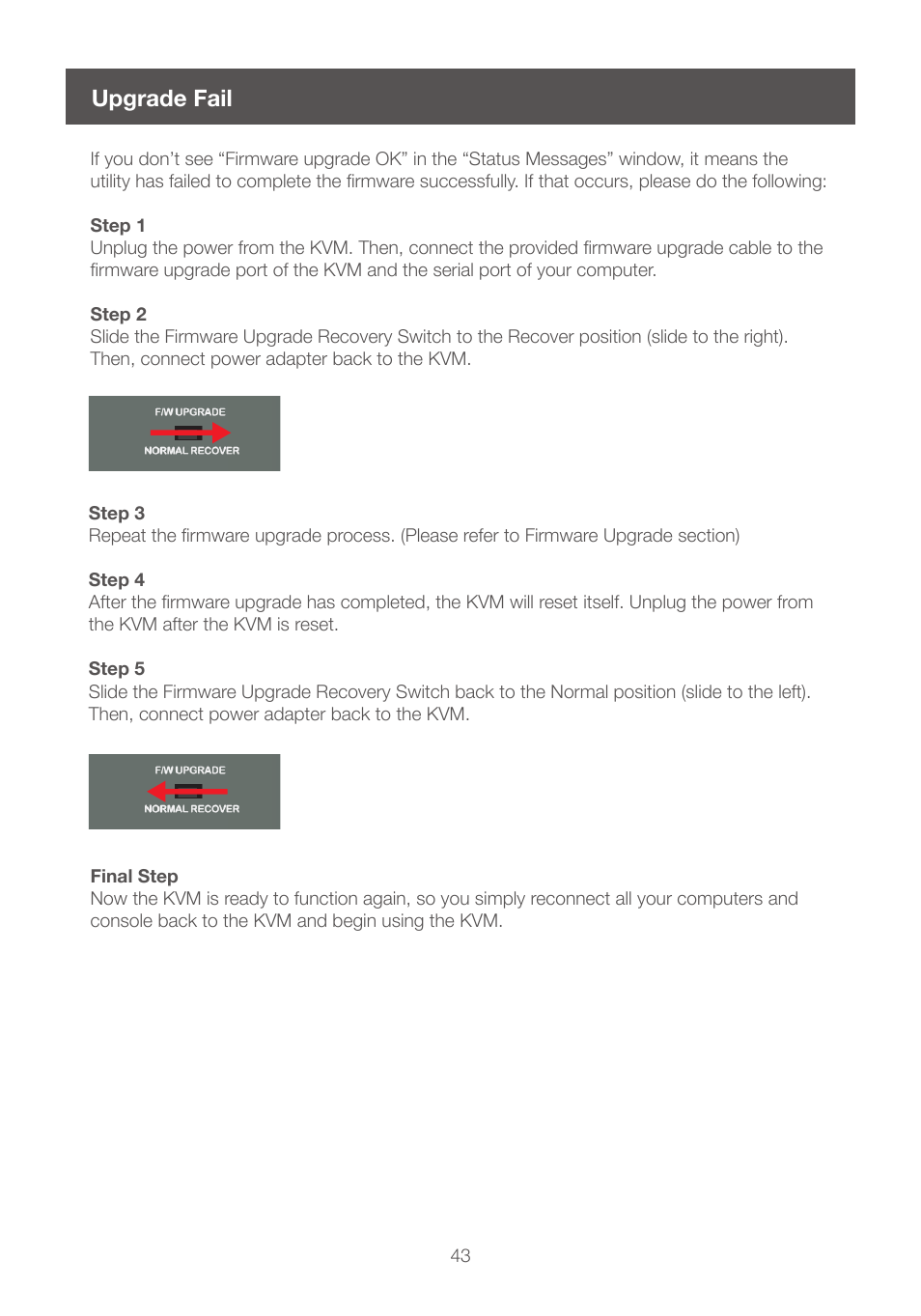 Upgrade fail | IOGear GCS1208 User Manual | Page 43 / 48