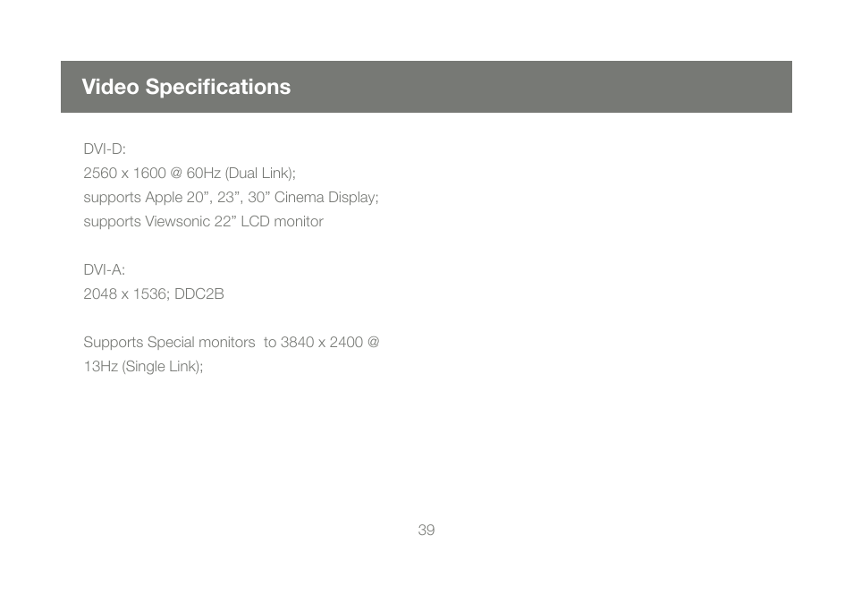 Video specifications | IOGear GCS1204 User Manual | Page 39 / 46