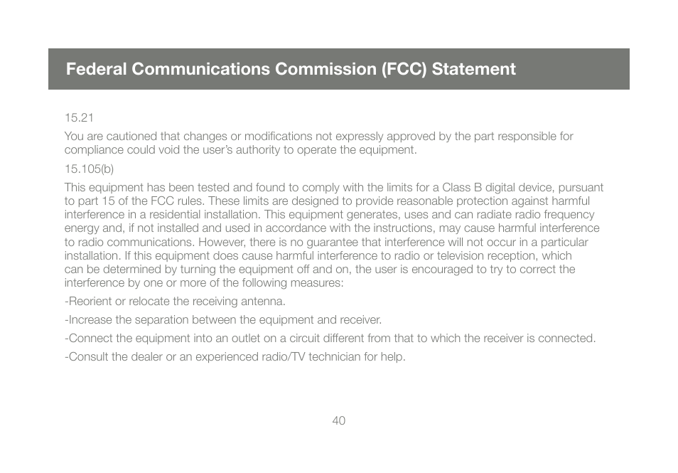 Federal communications commission (fcc) statement | IOGear GCS1204 User Manual | Page 40 / 46