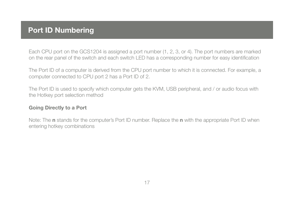 Port id numbering | IOGear GCS1204G User Manual | Page 17 / 44