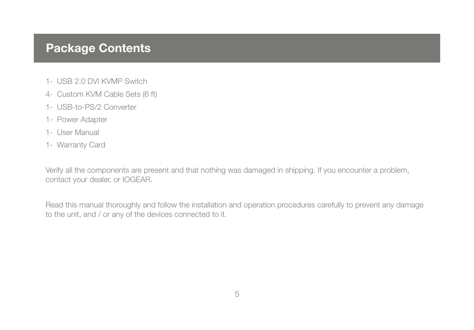 Package contents | IOGear GCS1204G User Manual | Page 5 / 44