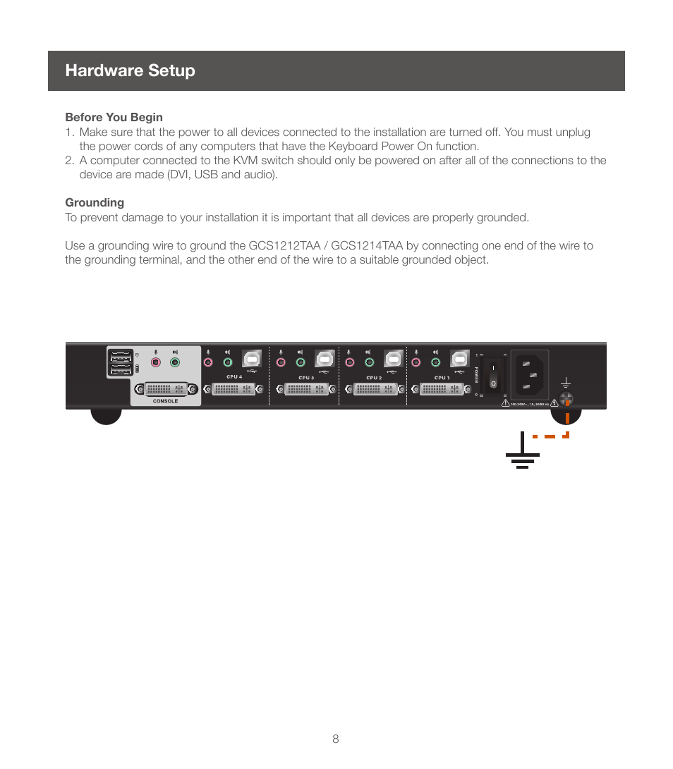 Hardware setup | IOGear GCS1214TAA User Manual | Page 8 / 16