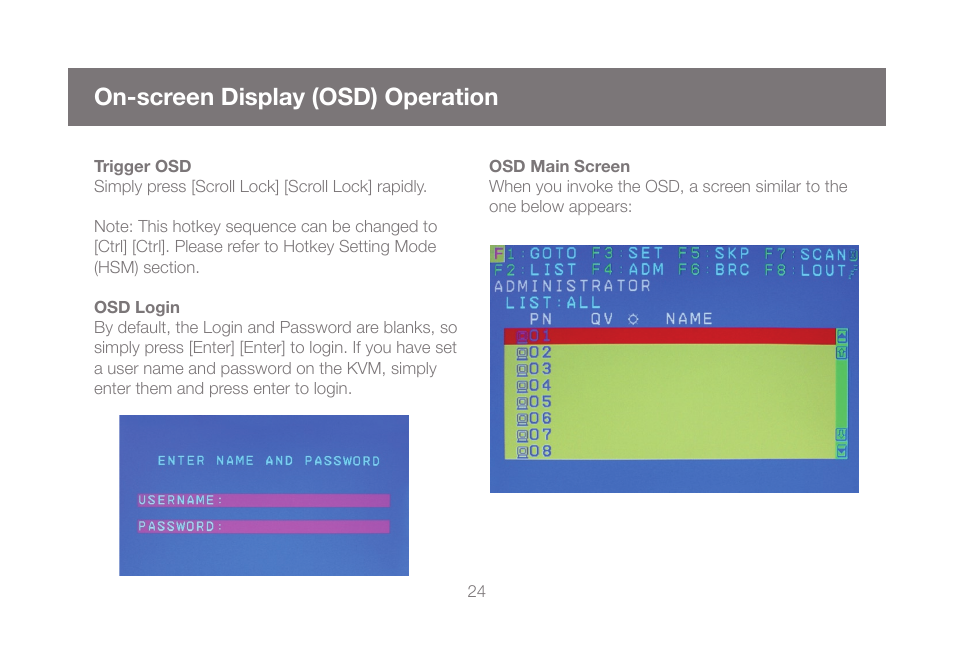 On-screen display (osd) operation | IOGear GCS1808KITU User Manual | Page 24 / 68