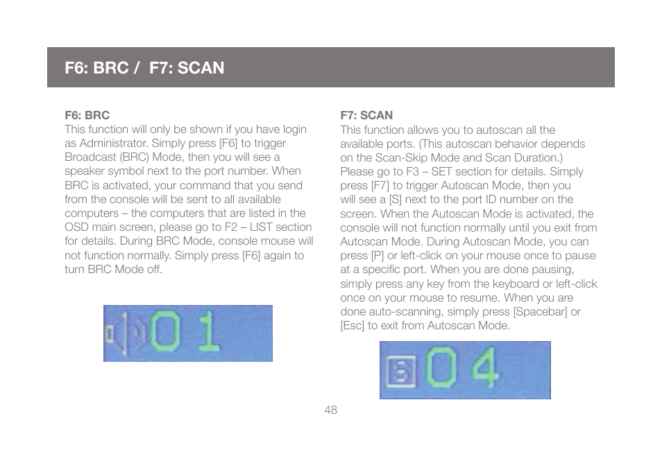 F6: brc / f7: scan | IOGear GCS1808KITU User Manual | Page 48 / 68