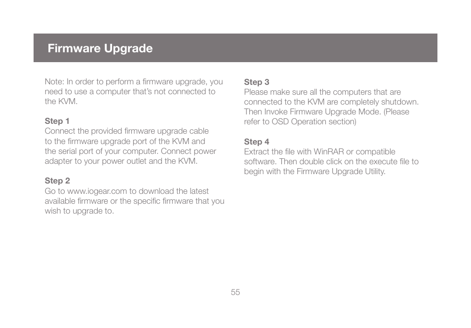 Firmware upgrade | IOGear GCS1808KITU User Manual | Page 55 / 68