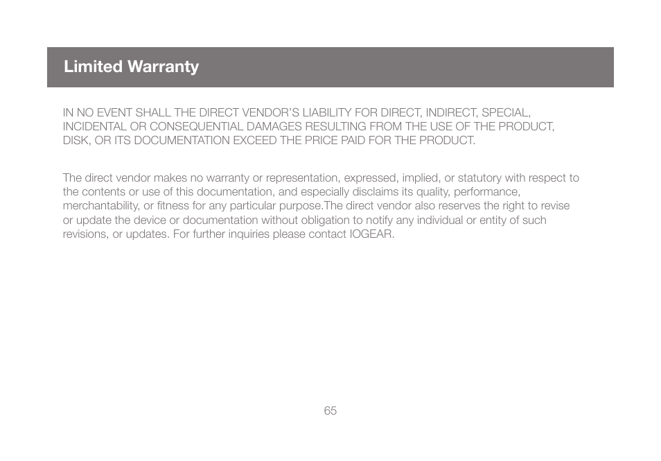 Limited warranty | IOGear GCS1808KITU User Manual | Page 65 / 68