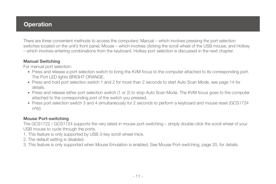 Operation, Operation 11 | IOGear GCS1724 User Manual | Page 11 / 36