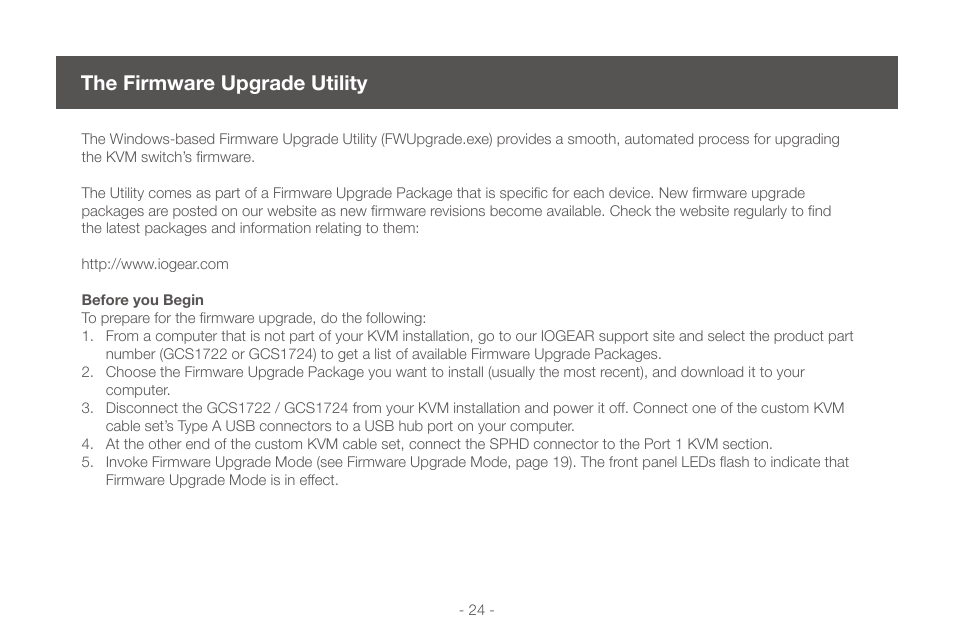 The firmware upgrade utility | IOGear GCS1724 User Manual | Page 24 / 36