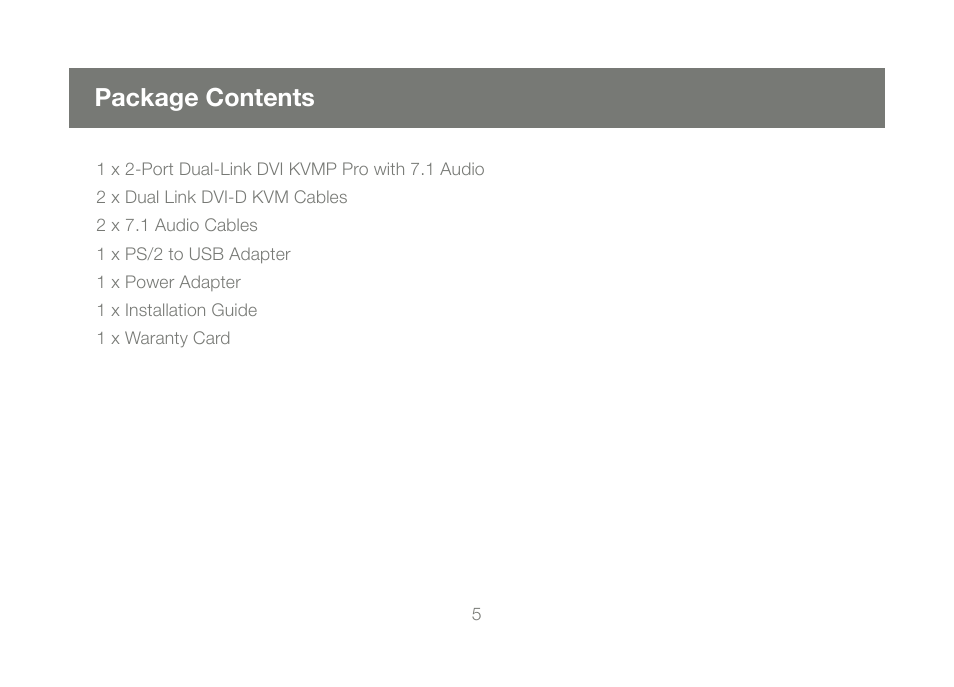 Package contents | IOGear GCS1782G User Manual | Page 5 / 48