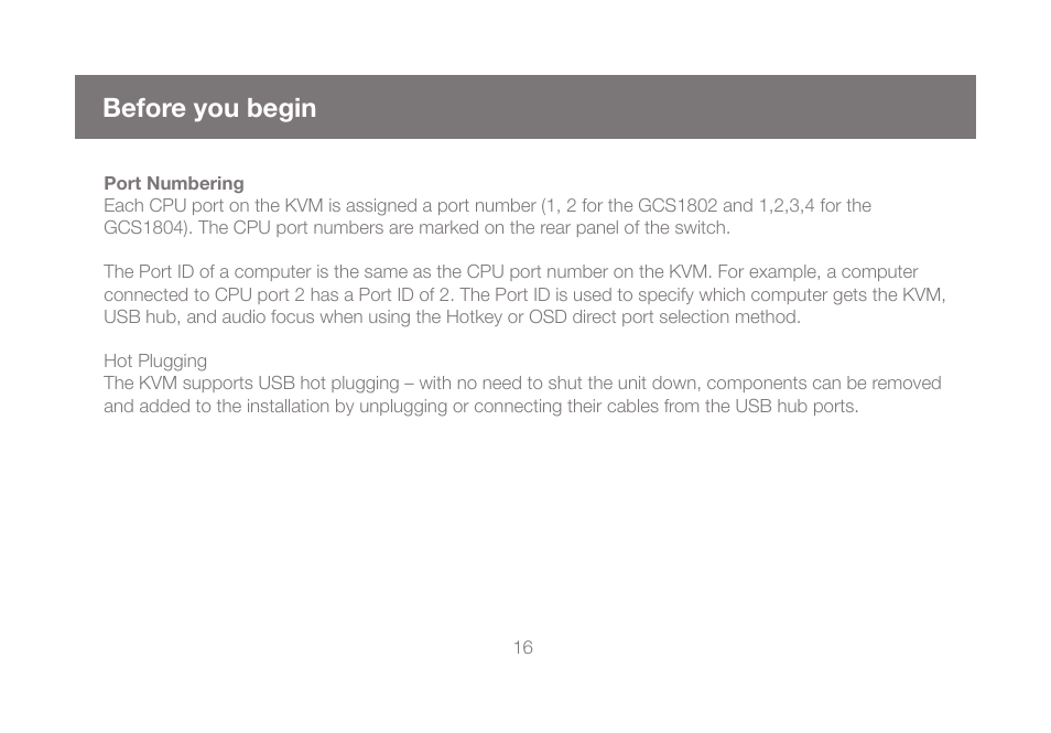 Before you begin | IOGear GCS1804 User Manual | Page 16 / 56