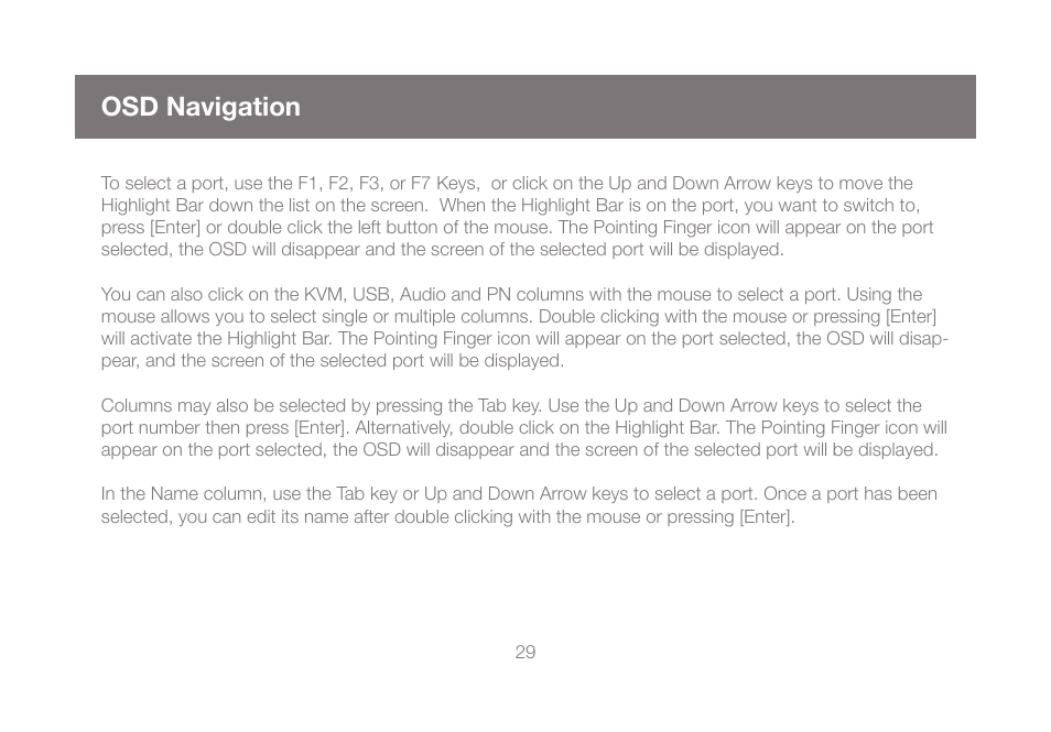 Osd navigation | IOGear GCS1804 User Manual | Page 29 / 56