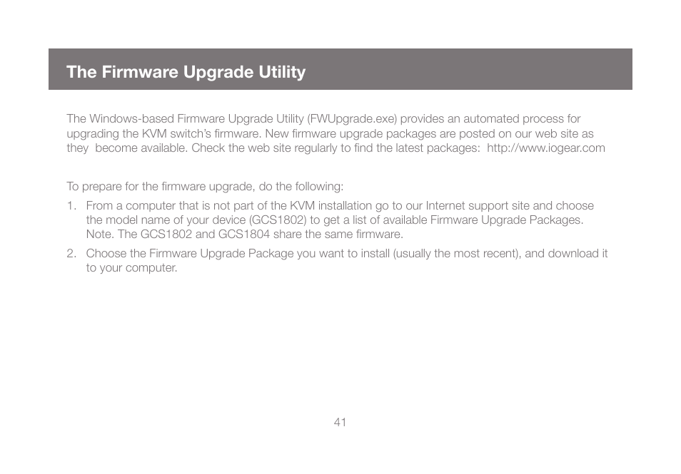 The firmware upgrade utility | IOGear GCS1804 User Manual | Page 41 / 56